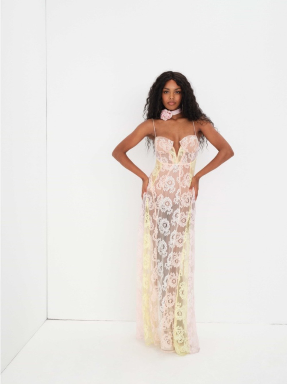 NWT For Love & Lemons Blossom Maxi Dress Sheer Floral Lace in Pastel MSRP 349